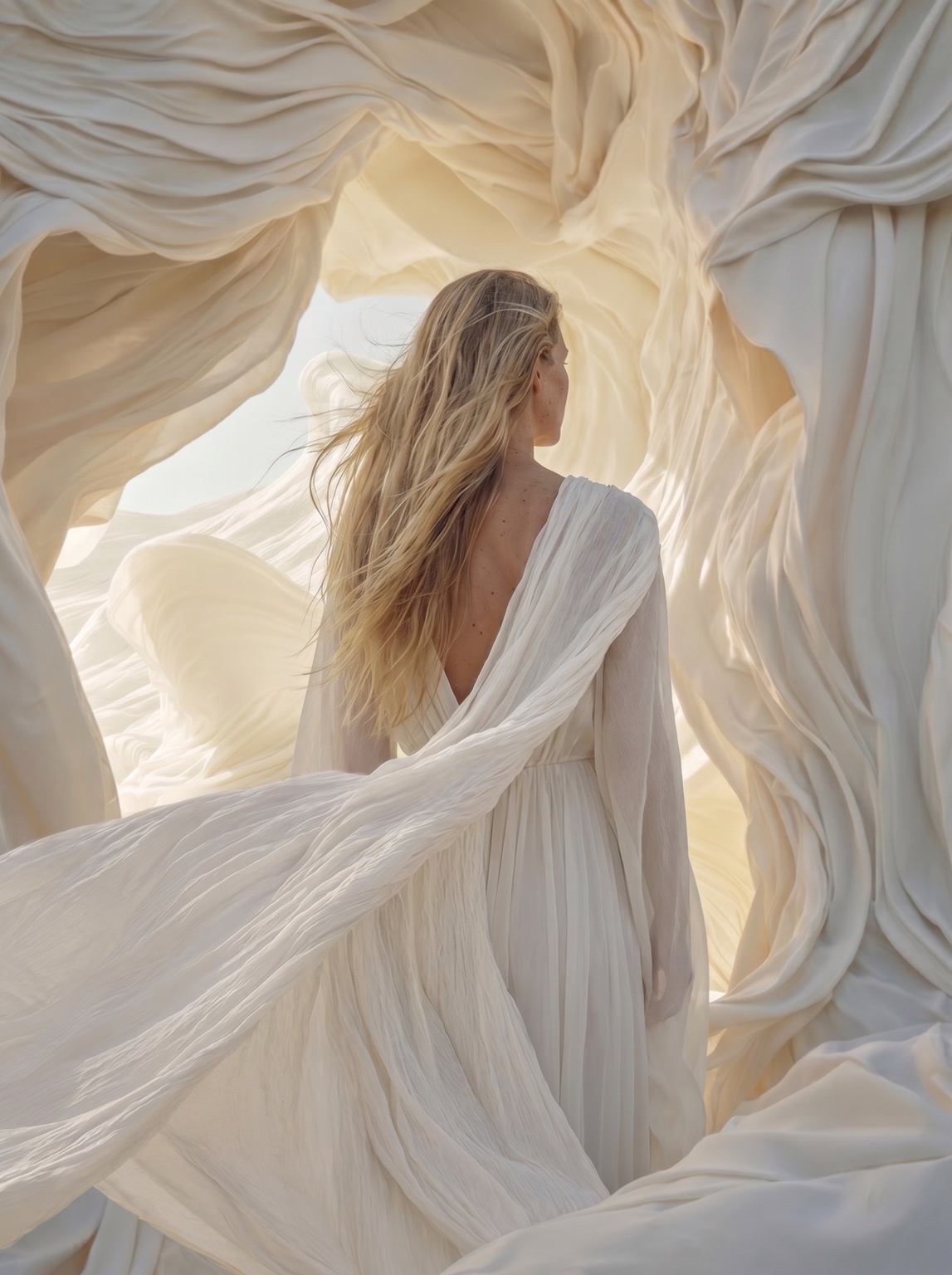 Back view with fabric in motion